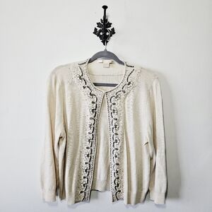 Nougat London Angora Cashmere Beaded Cardigan Size 5 US L Silk Trim Wool Sweater